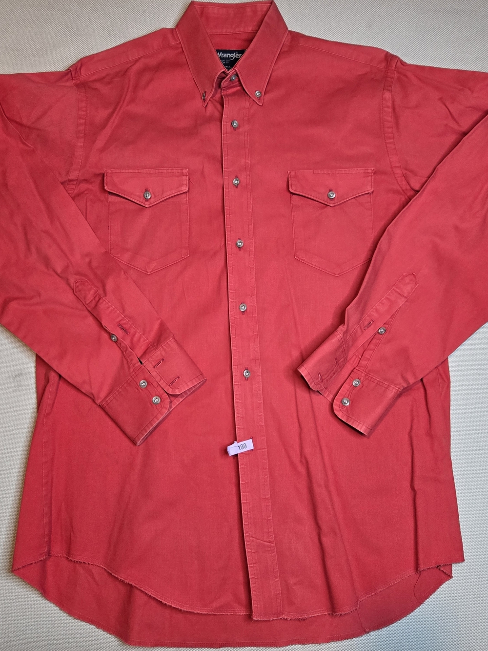 Wrangler Brushpopper Men's Red Button Up Cowboy Shirt X-Long Tails Western 16-34